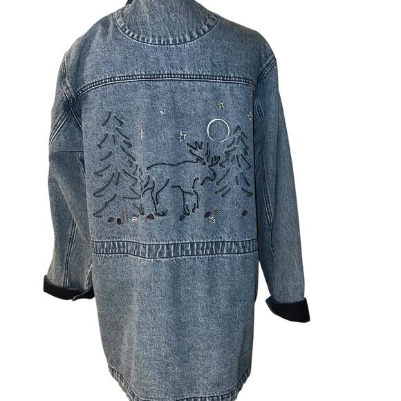 Christopher & Banks Denim and Corduroy  rustic holiday embroidered coat sz Med - Picture 2 of 9